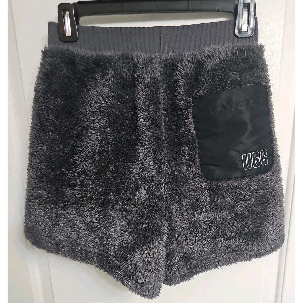 UGG Camilia Sherpa Shorts Women's Size S Gray Furry Fleece Soft Elastic Waist